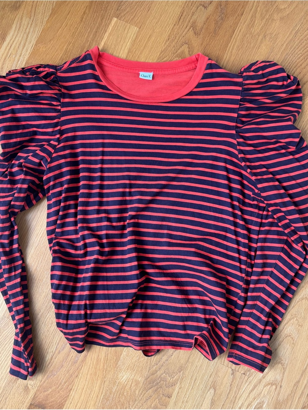 Clare V. Striped Puff Sleeve Top - Navy & Red Shirt